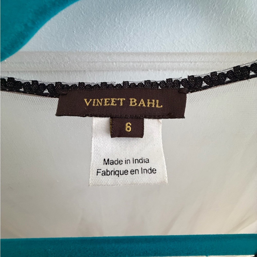 Vineet Bahl Sheer Cream Maxi Dress with Black Lace Embroidery and Embellishment - Picture 3 of 6